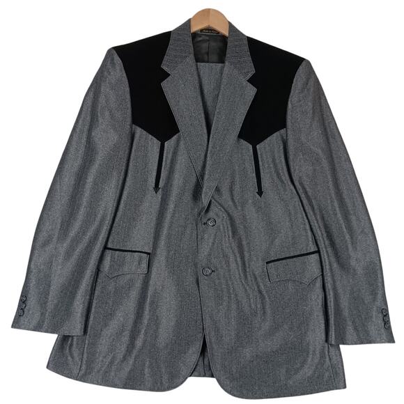 Circle S Dallas Texas Vintage Western Yoke Suit 46L SilverBlack Rockabilly Dance - Picture 2 of 16